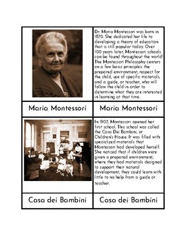 Preview of Maria Montessori Three/Four Part Cards and BIO Bundle
