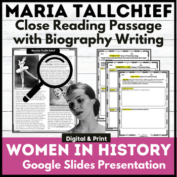 Preview of Maria Tallchief Close Reading Passage Quiz Biography Writing 3rd 4th 5th Grades