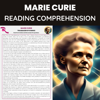 Preview of Marie Curie Biography Reading Comprehension for Womens History Month Scientist