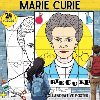 Preview of Marie Curie Collaborative Poster Mural Project Women's Day STEM Bulletin Board