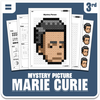 Preview of Marie Curie Math Mystery Picture - Grade 3 Operations - Women's History Month
