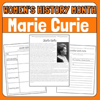 Preview of Marie Curie Womens History Month Biography Research Reading Passage
