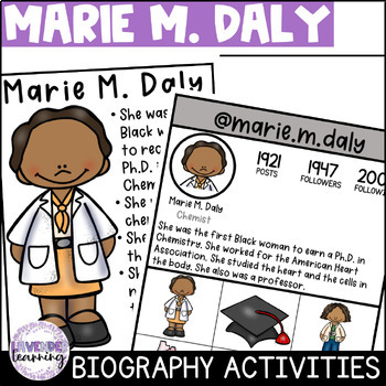 Preview of Marie M. Daly Biography Activities, Worksheets, Report, and Flip Book