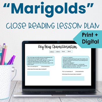 Preview of Marigolds Close Reading Lesson Plan