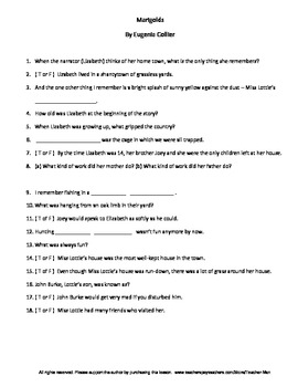 Preview of Marigolds by Eugenia Collier Complete Guided Reading Worksheet