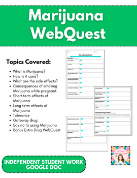 Preview of Marijuana Webquest & Bonus Drug Webquest, Distance Learning