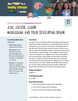 Preview of Risky Behavior Classroom Activity: Marijuana and Your Developing Brain