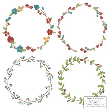 Marina Retro Bold Floral Wreaths & Laurels by AmandaIlkov | TPT