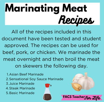 Preview of Marinating Meat Recipes - Beef, Pork, Poultry - FACS, FCS, Cooking