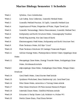 Preview of Marine Biology Calendar Semester 1