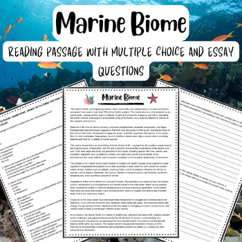 Preview of Marine Biome Reading Passage With Comprehension and Essay Questions