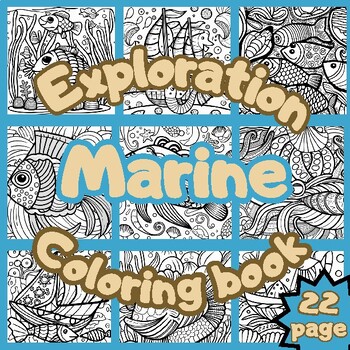 Preview of Marine Exploration: fish and small boat 22 Coloring Pages - 8.5x8.5 Inches