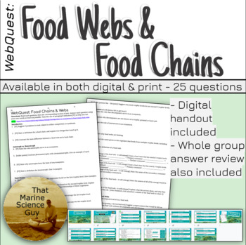 Preview of Marine Science Worksheet: WebQuest - Food Chains and Food Webs
