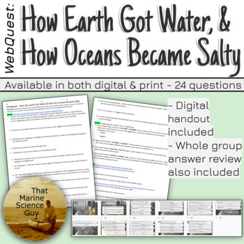 Preview of Marine Science Worksheet: WebQuest: How Earth Got Water & How Ocean Became Salty
