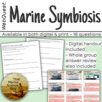 Preview of Marine Science Worksheet: WebQuest: Oceanic Symbiotic Relationships w/Key