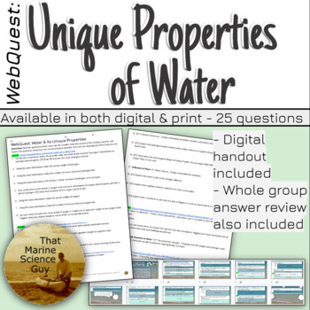 Preview of Marine Science Worksheet: WebQuest: Unique Properties of Water