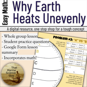 Preview of Marine Science Worksheet: Why Earth Heats Unevenly - Uses Math!