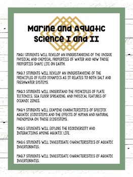 Preview of Marine and Aquatic Science 1 and 2 Mississippi High Sc Academic Standards Poster