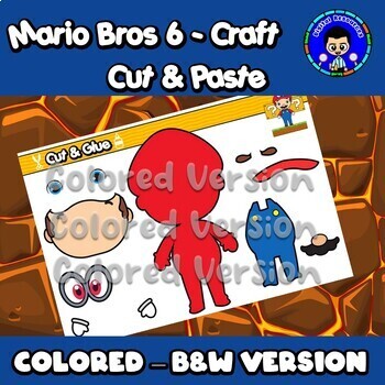 Preview of Mario Bros (6) Cut and Paste Craft Template / Colored - B&W Version /Character 6