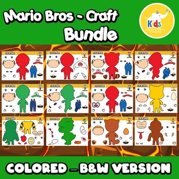 Preview of Mario Bros / Cut and Paste Craft Template Bundle / Colored - B&W Version