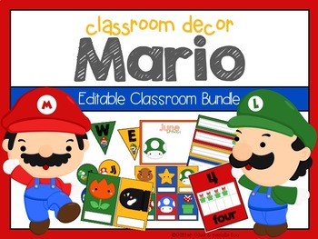Preview of Super Mario:  Classroom Editable Decor