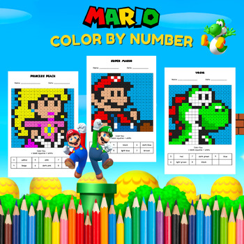 Preview of Mario Color by Number | Mario Coloring Pages | Mario Themed | Nintendo Coloring