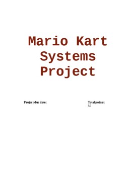 Preview of Mario Kart Project - Introduction to Systems of Equations