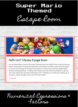 Preview of Mario Math Escape Room- Numerical Expressions and Factors