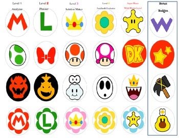 Mario Math Incentive Game Badges by Organized in Education | TpT