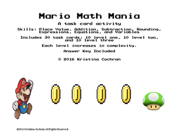 mario math mania task cards nbt by kristina cochran tpt