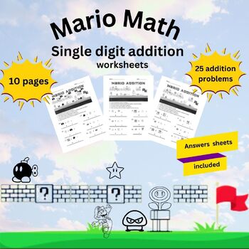 Preview of Mario Math Single Digit Addition Worksheets Printable