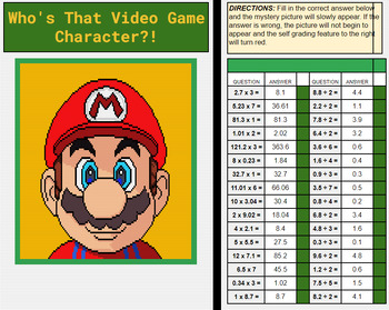 Preview of Mario Pixel Art (Multiplying Decimals by Whole Numbers)
