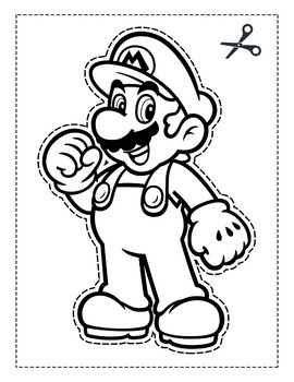 Mario Scissor skills activity Worksheets and Mario Coloring pages for kids