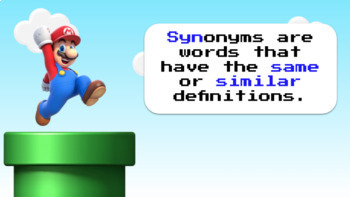 Preview of Mario and Wario: Synonyms and Antonyms Google Slide