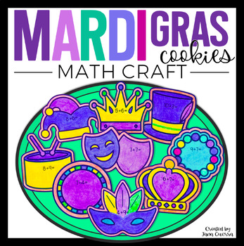 Preview of Mardi Gras Math Craft | Mardi Gras Cookies Math Coloring Activities