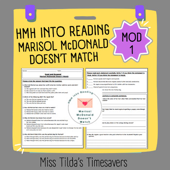 Preview of Marisol McDonald Doesn't Match - Grade 3 HMH into Reading