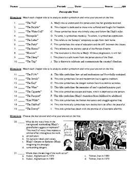 Preview of Marjane Satrapi's Persepolis 50-Question Matching and Multiple Choice Test