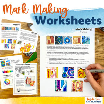 Preview of Mark Making Middle or High School Art Worksheets Sub Plan