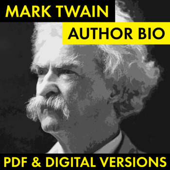 Preview of Mark Twain Author Study Worksheet, PDF & Google Drive, Twain Biography CCSS