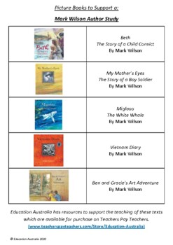 Preview of Mark Wilson Book List - 20 Picture Books To Support An Author Study