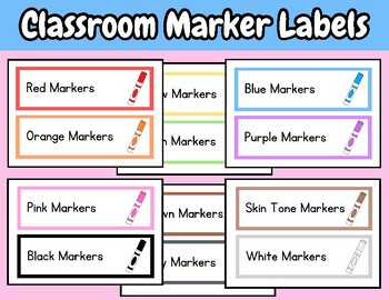 Markers Labeling Cards for Bins or Labels & Classroom Organization