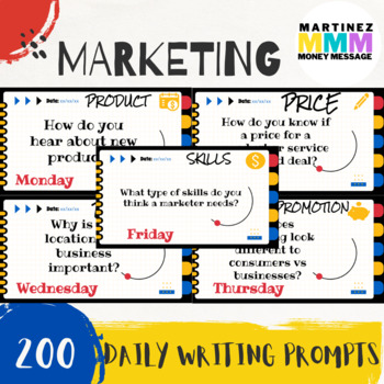 Preview of Marketing Bell Ringer Writing Prompts (Editable)