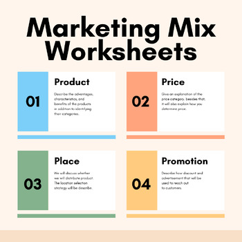 Preview of Marketing Mix Worksheets | 4 P's | High School Marketing