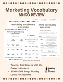 Marketing Vocabulary Review Bingo Game PRINTABLE, NO PREP