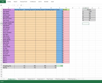 Preview of Marking Spreadsheet - Microsoft Excel
