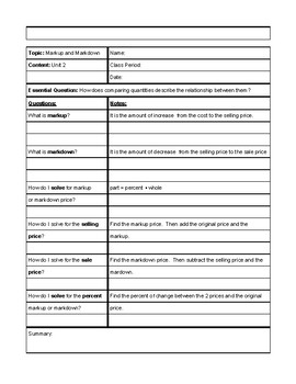 Markup and Markdown Cornell Notes by TeachingCatLady | TPT