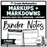 Markups and Markdowns Binder Notes - 7th Grade Math