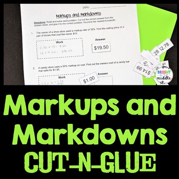 Markups and Markdowns Engaging Cut-and-Glue Worksheet: 7.RP.3 by Kayla