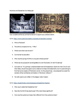Preview of Marlowe and the Elizabethan Era Webquest