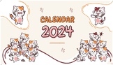 Maroon Yellow and White Cute Cat Illustrated Calender 2024